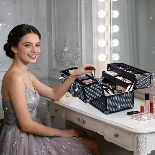 Stagiant 12.6 Inch Large Makeup Train Case, Professional 4 Trays Cosmetic Cases Makeup Storage Organizer Box Beauty Make Up Box with Lock&Adjustable Compartments for Nail, Accessories, Skincare, Black - Image 5