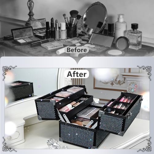 Stagiant 12.6 Inch Large Makeup Train Case, Professional 4 Trays Cosmetic Cases Makeup Storage Organizer Box Beauty Make Up Box with Lock&Adjustable Compartments for Nail, Accessories, Skincare, Black - Image 4