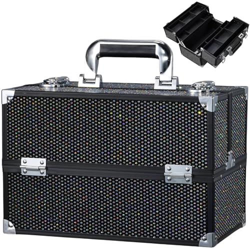 Stagiant 12.6 Inch Large Makeup Train Case, Professional 4 Trays Cosmetic Cases Makeup Storage Organizer Box Beauty Make Up Box with Lock&Adjustable Compartments for Nail, Accessories, Skincare, Black - Image 1