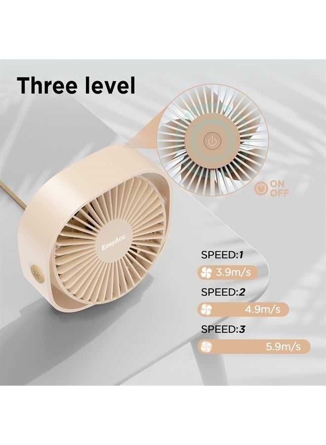 EasyAcc USB Desk Fan, 3 Speeds USB Fan [Lower Noise USB Powered ONLY&Powerful Desk Fan] USB Portable Powered Fan, 360°Rotatable Personal Desktop Table Fan Travel Fan for Desk Home Bedroom Office