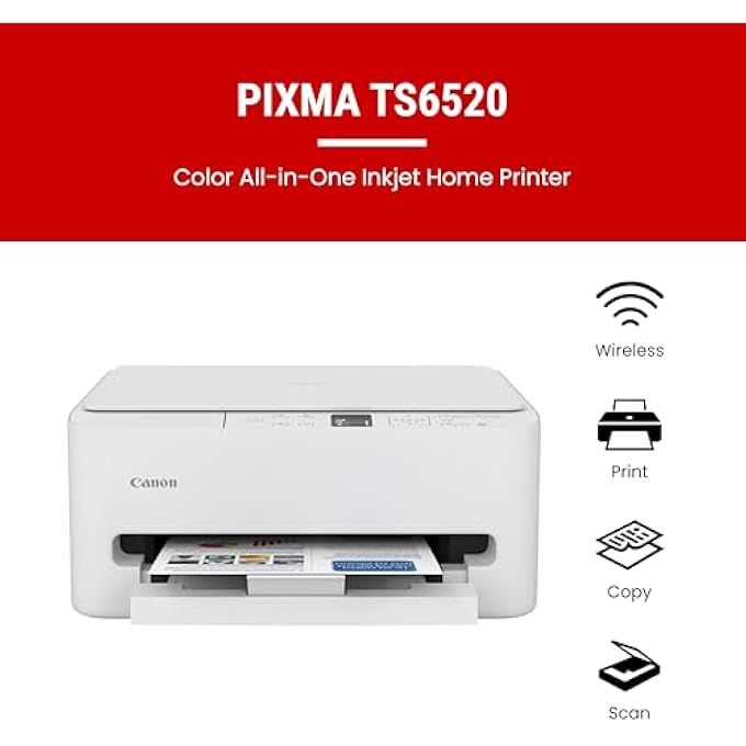 PIXMA TS6520 WIRELESS COLOR INKJET PRINTER FOR DUPLEX PRINTING, WHITE  HOME PRINTER WITH COPIER/SCANNER, 1.42 OLED DISPLAY, INTUITIVE CONTROL PANEL, COMPACT DESIGN - Image 3