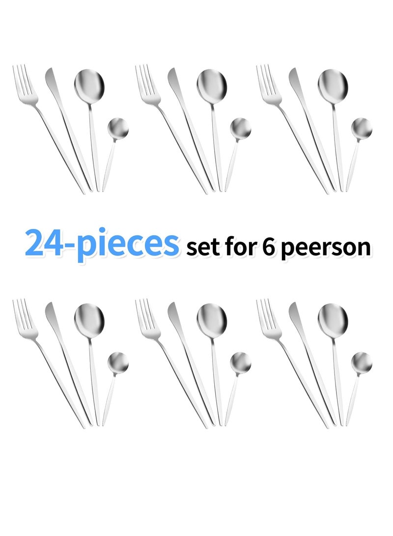 SISGL طقم أدوات مائدة من 24 قطعة، أدوات مائدة من الفولاذ المقاوم للصدأ لـ 6 أشخاص، أدوات تناول العشاء للمنزل والمطعم والحفلات، تشمل ملاعق وشوك وسكاكين وحواف مربعة وتشطيب مرآة، آمنة للغسالة الأطباق - Image 2