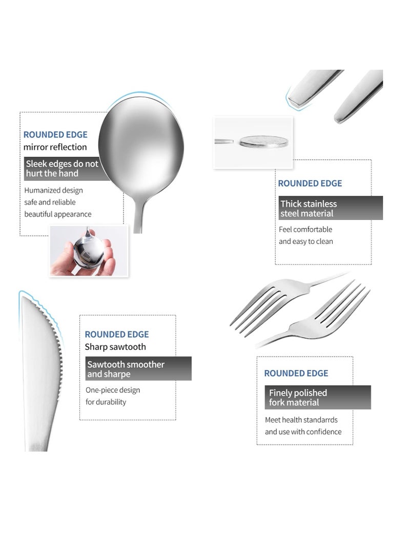 SISGL طقم أدوات مائدة من 24 قطعة، أدوات مائدة من الفولاذ المقاوم للصدأ لـ 6 أشخاص، أدوات تناول العشاء للمنزل والمطعم والحفلات، تشمل ملاعق وشوك وسكاكين وحواف مربعة وتشطيب مرآة، آمنة للغسالة الأطباق - Image 4