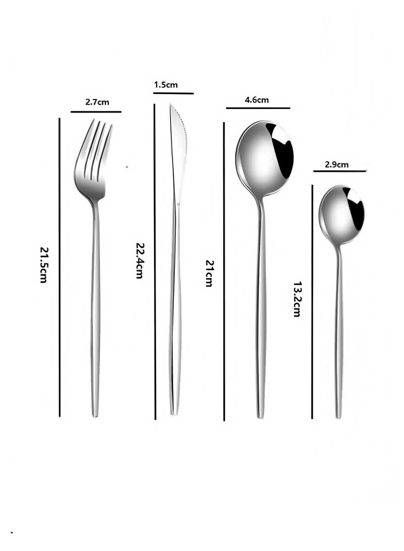 SISGL طقم أدوات مائدة من 24 قطعة، أدوات مائدة من الفولاذ المقاوم للصدأ لـ 6 أشخاص، أدوات تناول العشاء للمنزل والمطعم والحفلات، تشمل ملاعق وشوك وسكاكين وحواف مربعة وتشطيب مرآة، آمنة للغسالة الأطباق - Image 5
