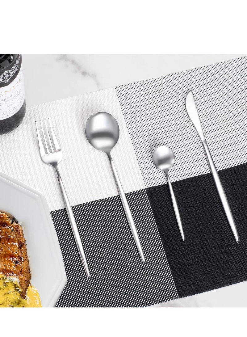 SISGL طقم أدوات مائدة من 24 قطعة، أدوات مائدة من الفولاذ المقاوم للصدأ لـ 6 أشخاص، أدوات تناول العشاء للمنزل والمطعم والحفلات، تشمل ملاعق وشوك وسكاكين وحواف مربعة وتشطيب مرآة، آمنة للغسالة الأطباق - Image 3