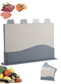 Hanayo 4PCS Kitchen Cutting Boards, Plastic Cutting Board with Storage Shelf , Chopping Board for Kitchen Different Food Types (Grey)  - Image 1