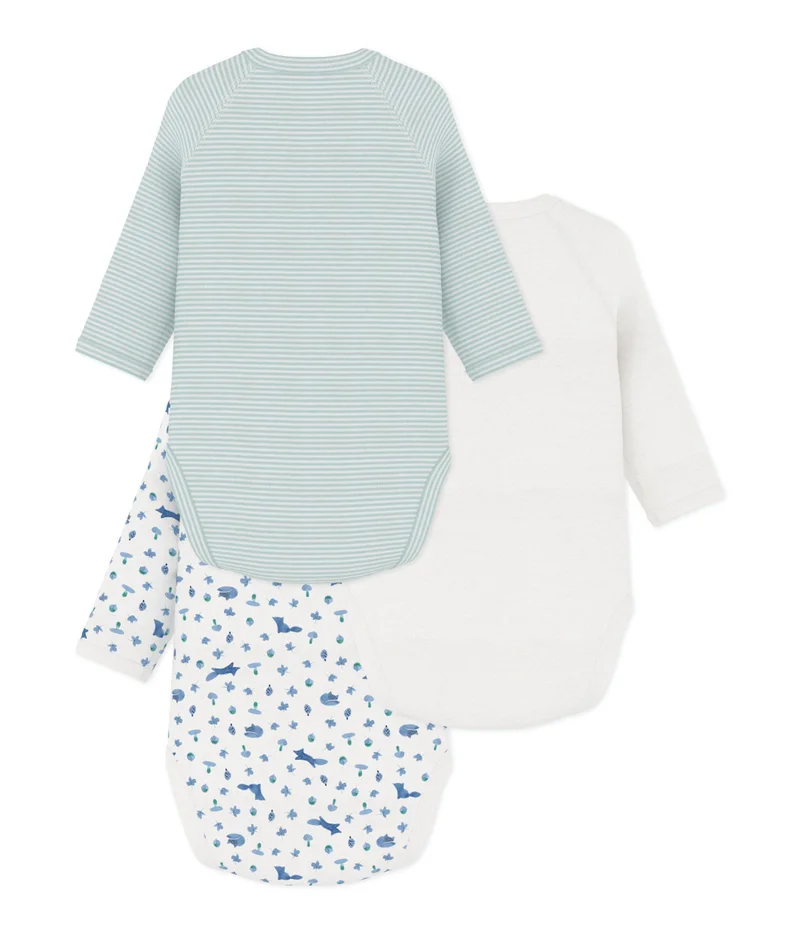 Petit Bateau Pack Of Babies' Long-Sleeved Printed Cotton Wrapover Bodies