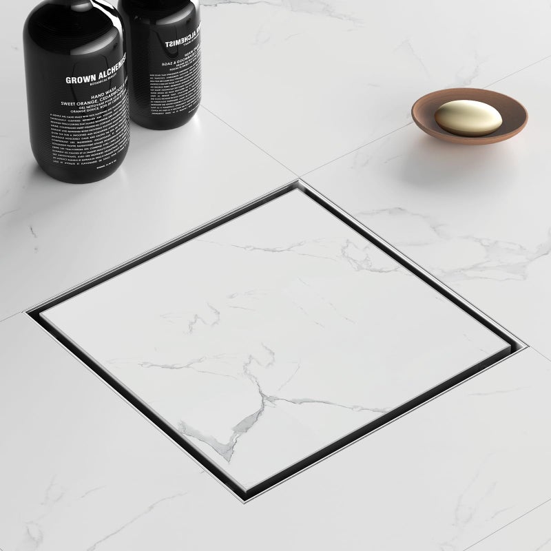 Sharpeye مصرف دش مربع 8 بوصة من شارب آي مع شبكة إدخال بلاط قابلة للإزالة من الفولاذ المقاوم للصدأ 304 المصقول