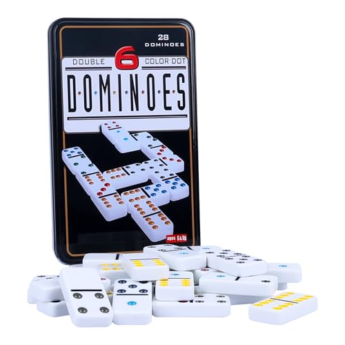 GOTHINK Double 6 Dominos Set for Adults with Tin Box Storage 28 Tile Colorful Dot Dominoes Games Set for Family Night Gift Travel Game Classic Party Board Game Ideal for 24 Players - Image 1