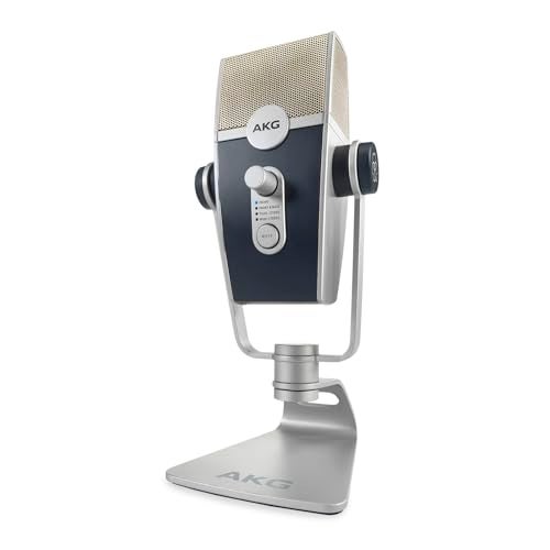ميكروفون AKG Pro Audio Lyra UltraHD USB C للتسجيل والبث والألعاب والبودكاست وASMR على الكمبيوتر وMac ميكروفون مكثف للابتوب أو الكمبيوتر مع حامل قابل للتعديل توصيل وتشغيل باللون الأزرق والفضي