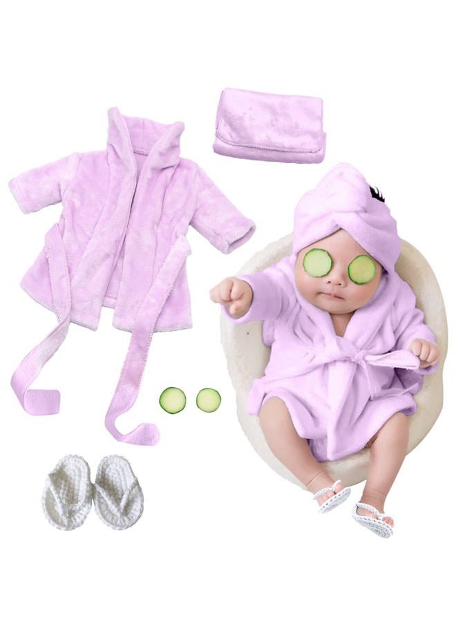 SPOKKI Newborn Photography Props Baby Girl 5 PCS Bathrobes Bath Towel Outfit with Slippers Cucumber Photo Props for Infant Boys Girls(0-6 Months) (Purple), Purple, 0-6 Months - Image 1