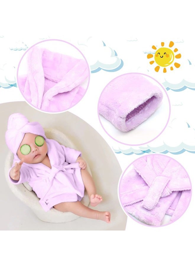 SPOKKI Newborn Photography Props Baby Girl 5 PCS Bathrobes Bath Towel Outfit with Slippers Cucumber Photo Props for Infant Boys Girls(0-6 Months) (Purple), Purple, 0-6 Months - Image 3