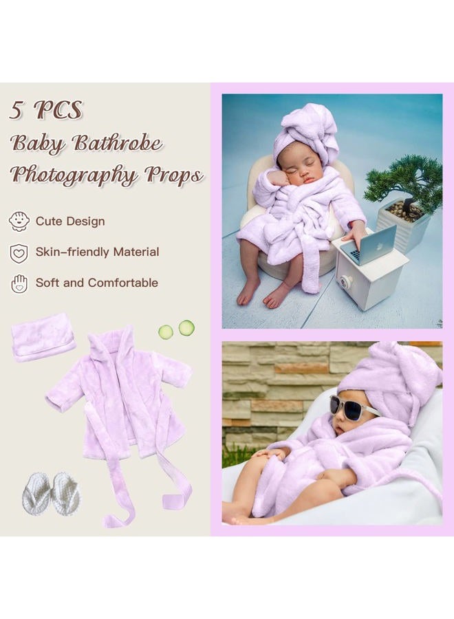 SPOKKI Newborn Photography Props Baby Girl 5 PCS Bathrobes Bath Towel Outfit with Slippers Cucumber Photo Props for Infant Boys Girls(0-6 Months) (Purple), Purple, 0-6 Months - Image 5