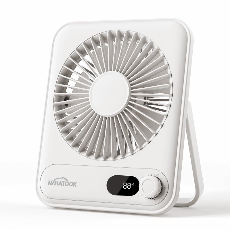 WHATOOK Small Desk Fan Personal Fans 5000mah 25 Hours Battery Office Quiet Mini Desktop Fan Portable Rechargeable Travel Essentials White 5000
