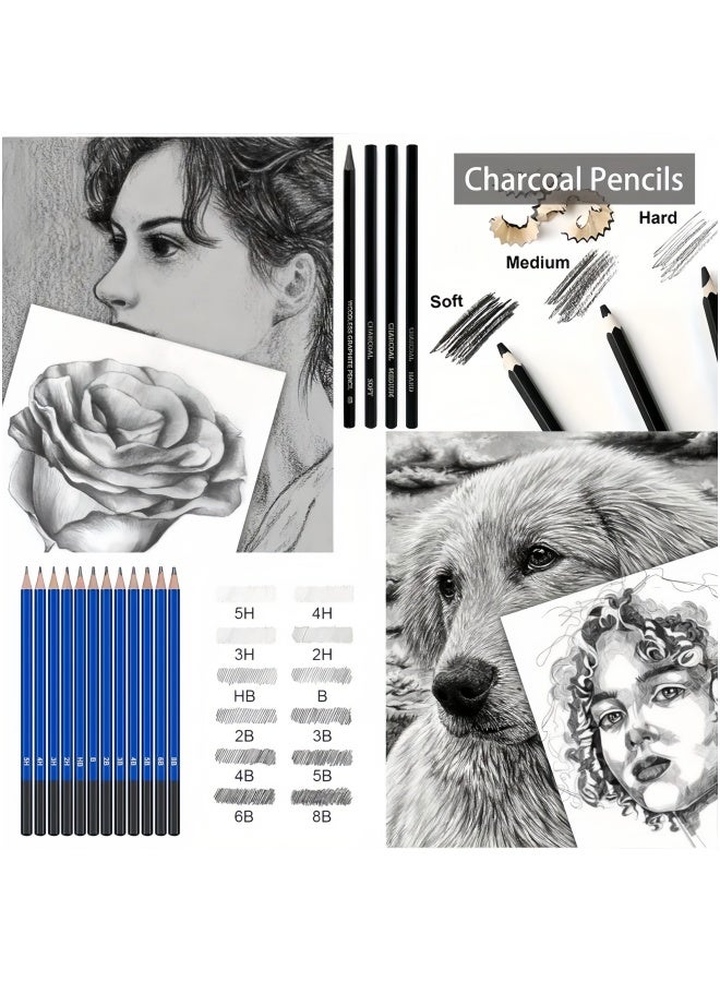 146pcs مجموعة لوازم الفنون ، أقلام الرسم الملونة ، رسم فني- رسم ، أقلام جرافيت مع علبة محمولة ، وإمدادات فنية مدرسية مثالية للفنانين ، مثالية للتظليل ، والمزج - Image 3