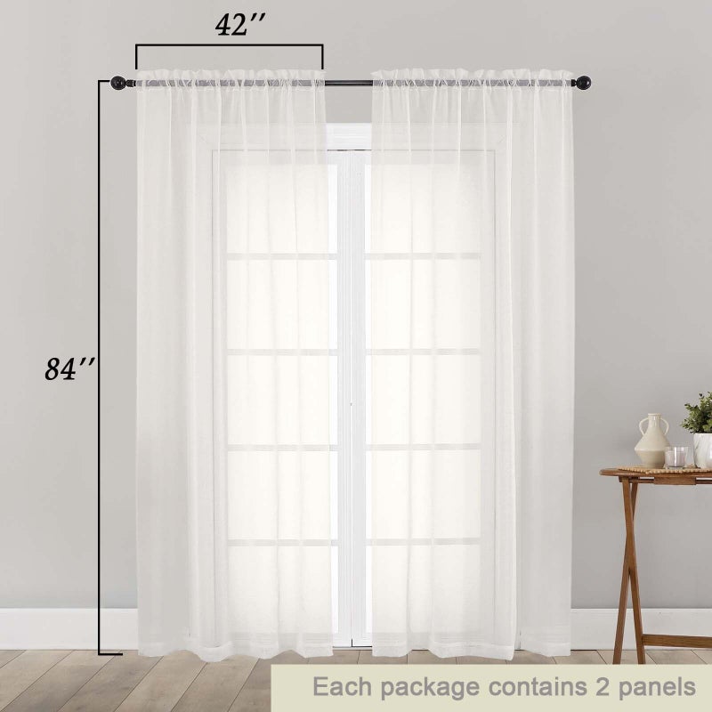 WelvetBLK Ivory Sheer Curtains 84 Inches Long 2 Panels, Soft Airy Light Filtering Curtains for Bedroom Living Room, Modern Rod Pocket Privacy Drapes Window Treatments, Ivory, Total Wide 84 Inch - Image 2