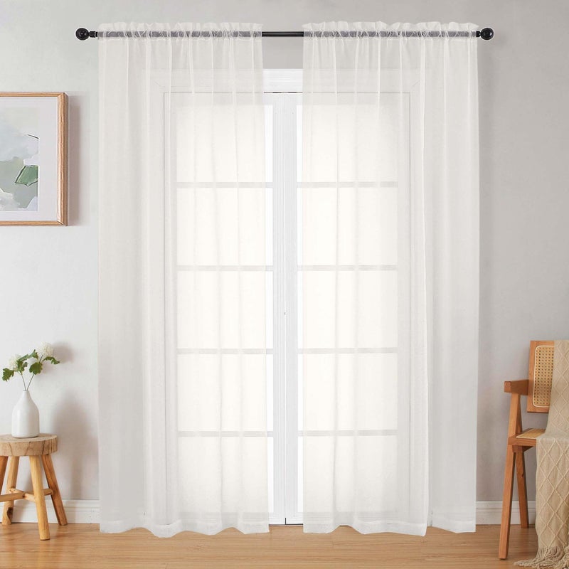 WelvetBLK Ivory Sheer Curtains 84 Inches Long 2 Panels, Soft Airy Light Filtering Curtains for Bedroom Living Room, Modern Rod Pocket Privacy Drapes Window Treatments, Ivory, Total Wide 84 Inch - Image 1