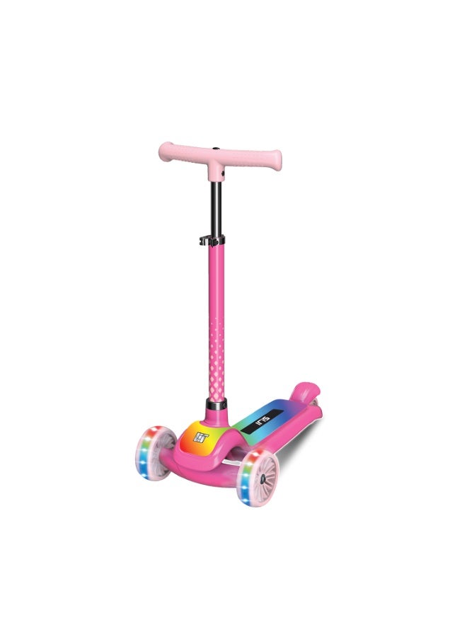 LiT Iris 3-Wheel Scooter – Lean-to-Steer Design with LED Light-Up Deck & Wheels, Adjustable Handlebar, Wide Anti-Slip Deck, Smooth PU Wheels with ABEC-7 Bearings, Foldable Kids Scooter for Ages 3–8, LT-7010-PNK