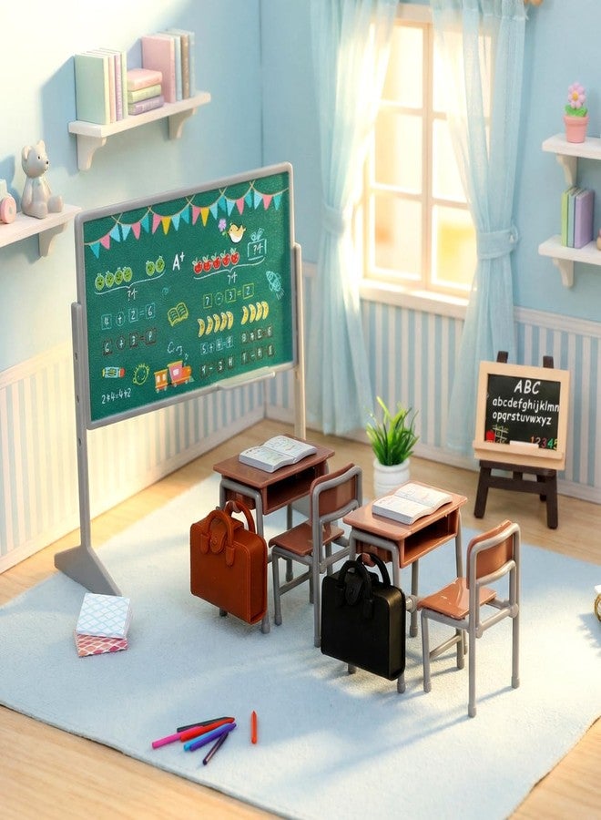 VOSAREA 1 Set Miniature Dollhouse Furniture School Desk Chair Blackboard Book Schoolbag - Mini School Playset Dollhouse Decor Accessories - Image 5