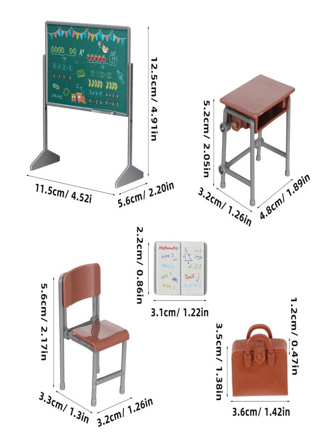 VOSAREA 1 Set Miniature Dollhouse Furniture School Desk Chair Blackboard Book Schoolbag - Mini School Playset Dollhouse Decor Accessories - Image 2