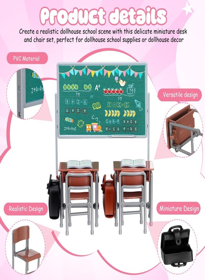 VOSAREA 1 Set Miniature Dollhouse Furniture School Desk Chair Blackboard Book Schoolbag - Mini School Playset Dollhouse Decor Accessories - Image 4
