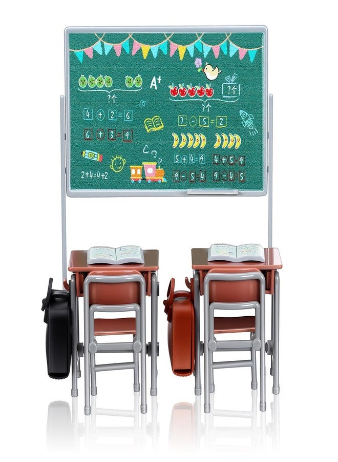 VOSAREA 1 Set Miniature Dollhouse Furniture School Desk Chair Blackboard Book Schoolbag - Mini School Playset Dollhouse Decor Accessories - Image 1