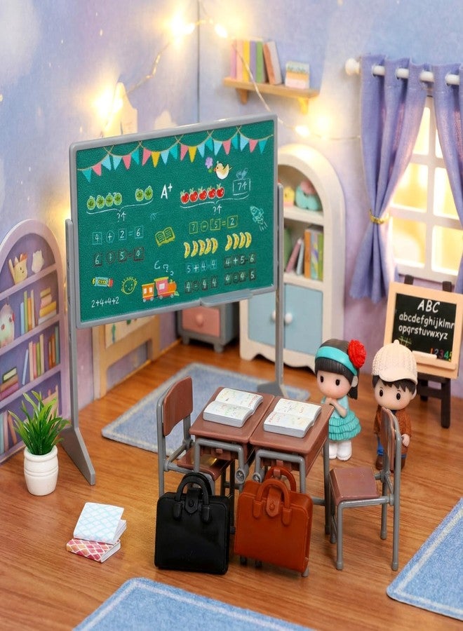 VOSAREA 1 Set Miniature Dollhouse Furniture School Desk Chair Blackboard Book Schoolbag - Mini School Playset Dollhouse Decor Accessories - Image 3