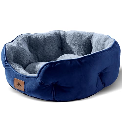 Asvin Small Dog Bed for Small Dogs, Cat Beds for Indoor Cats, Pet Bed for Puppy and Kitty, Extra Soft & Machine Washable with Anti-Slip & Water-Resistant Oxford Bottom, Blue, 20 inches - Image 1