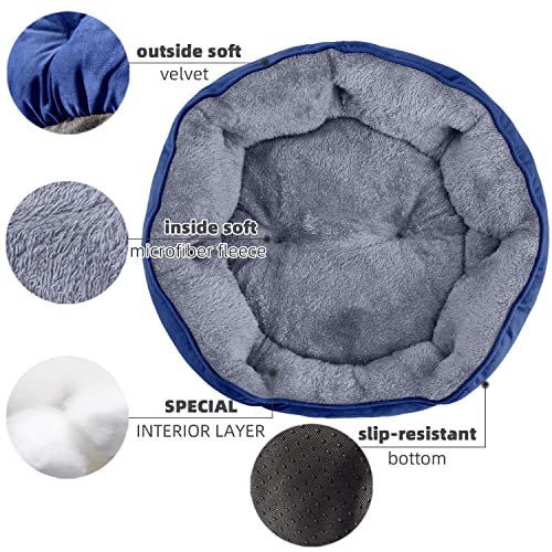 Asvin Small Dog Bed for Small Dogs, Cat Beds for Indoor Cats, Pet Bed for Puppy and Kitty, Extra Soft & Machine Washable with Anti-Slip & Water-Resistant Oxford Bottom, Blue, 20 inches - Image 4
