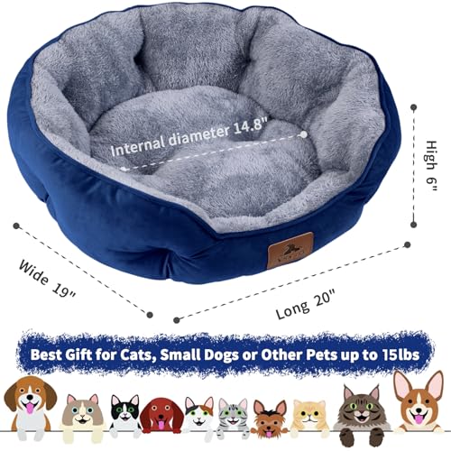 Asvin Small Dog Bed for Small Dogs, Cat Beds for Indoor Cats, Pet Bed for Puppy and Kitty, Extra Soft & Machine Washable with Anti-Slip & Water-Resistant Oxford Bottom, Blue, 20 inches - Image 3