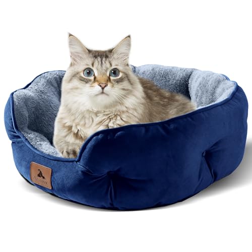 Asvin Small Dog Bed for Small Dogs, Cat Beds for Indoor Cats, Pet Bed for Puppy and Kitty, Extra Soft & Machine Washable with Anti-Slip & Water-Resistant Oxford Bottom, Blue, 20 inches - Image 2