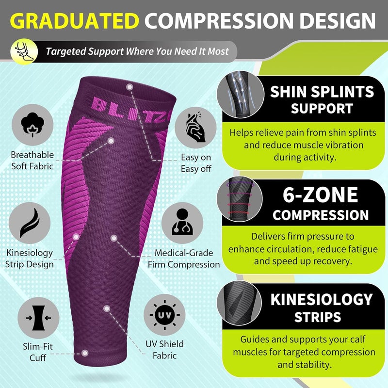 BLITZU Calf Sleeves (1 Pair) Power+ Compression Men and Women Performance Leg Guards. True Graduated Compression. Improves Circulation, Aids Muscle Recovery - Image 3