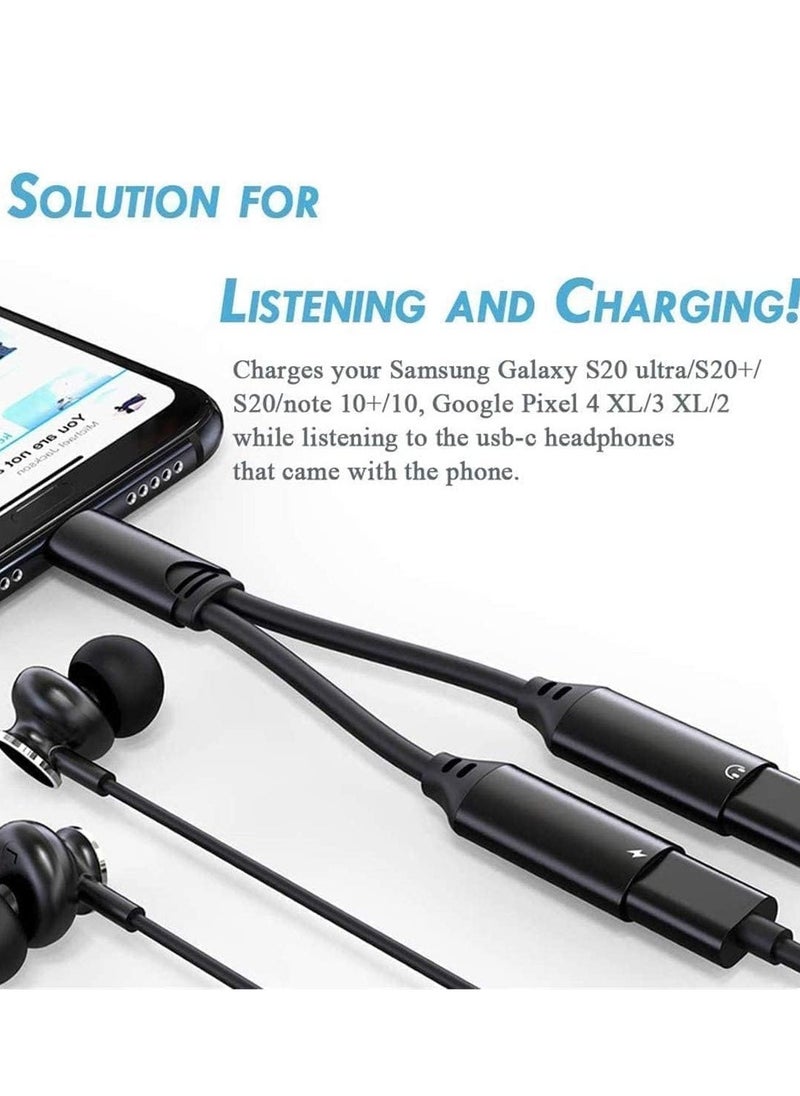Raxoom USB Type C to Dual USB C Female Audio Adapter & Charger Splitter - 2-in-1 Headphone & Charging Aux Cable for Samsung Galaxy S24/S24+/S24 Ultra/S23/S23+/S23 Ultra/S22 Ultra/S22+/S22 - Fast Charging & High-Quality Audio, Durable, Compact Design (Black) - Image 4