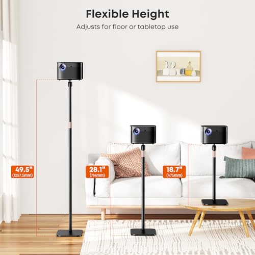 PUTORSEN Universal Projector Stand – Height Adjustable Floor Stand with 360° Rotating Ball Head & 1/4" Screw, Heavy-Duty Carbon Steel Base for Projectors, Cameras & Webcams – Home, Office & Studio Use - Image 4