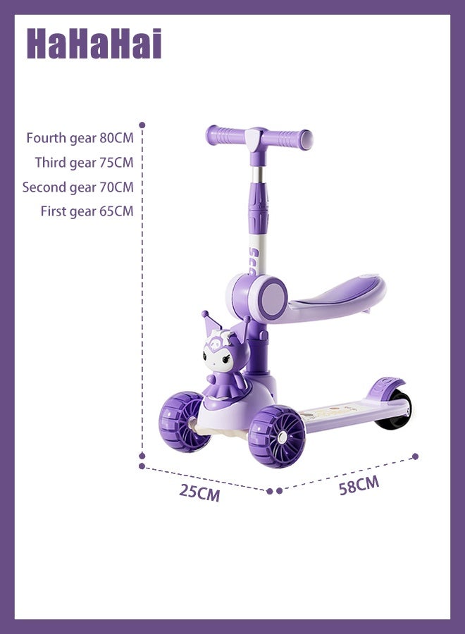 هاهاهاي 3 في 1 سكوتر للأطفال قابل للطي 3 في 1 مع مقعد قابل للإزالة وعجلات LED مضيئة للأطفال من عمر 1-8 سنوات، 4 ارتفاعات قابلة للتعديل - Image 2