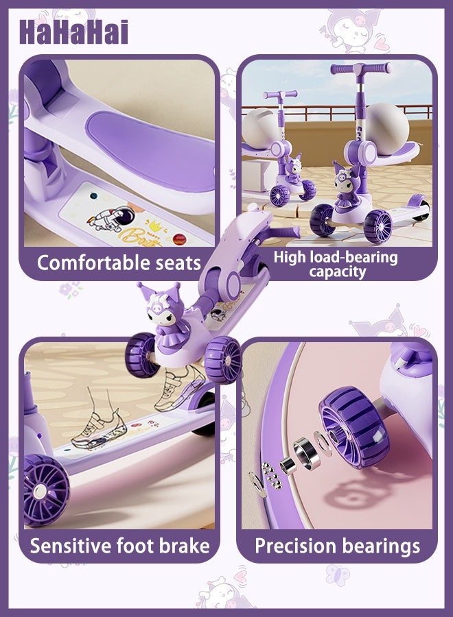 هاهاهاي 3 في 1 سكوتر للأطفال قابل للطي 3 في 1 مع مقعد قابل للإزالة وعجلات LED مضيئة للأطفال من عمر 1-8 سنوات، 4 ارتفاعات قابلة للتعديل - Image 5