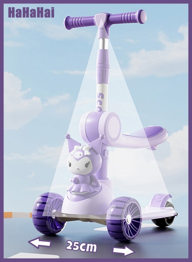 هاهاهاي 3 في 1 سكوتر للأطفال قابل للطي 3 في 1 مع مقعد قابل للإزالة وعجلات LED مضيئة للأطفال من عمر 1-8 سنوات، 4 ارتفاعات قابلة للتعديل - Image 4