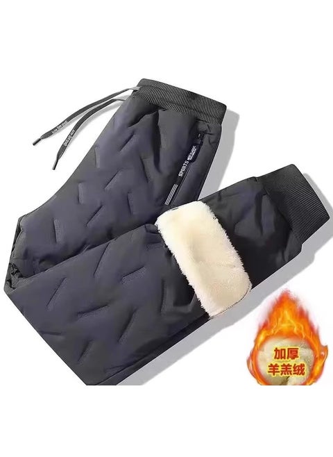 Casual Mens Straight-Leg Winter Trousers Plus Size Wool Fleece-Lined And Thickened Warm Loose-Fit Pants For Outerwear Gray (legged)