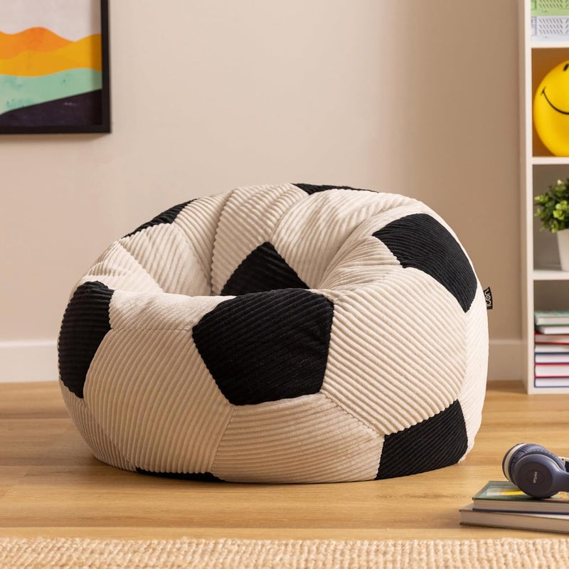 ICON Children's Football Bean Bag, Black, Woven Fabric, Bean Bag Cord with Filling, Comfortable Children's Chair, Cuddly Chair, Reading Chair, Bedroom, Children's Room, Living Room - Image 2