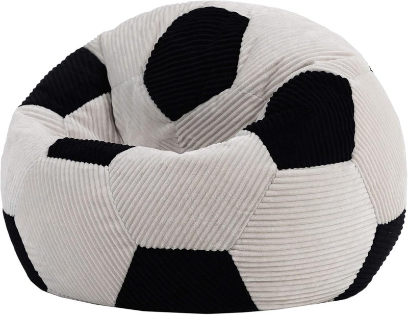 ICON Children's Football Bean Bag, Black, Woven Fabric, Bean Bag Cord with Filling, Comfortable Children's Chair, Cuddly Chair, Reading Chair, Bedroom, Children's Room, Living Room - Image 1