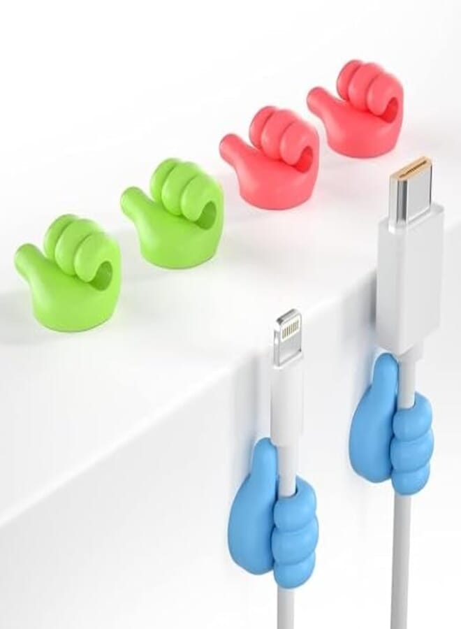 Self-Adhesive Silicone Thumb Wall Hooks for Hanging - Multi-Function Cable Clips, Key & Wire Organizers, No Punching Needed, Multi-Color Holder for Home, Office, Bedroom & Car (5)