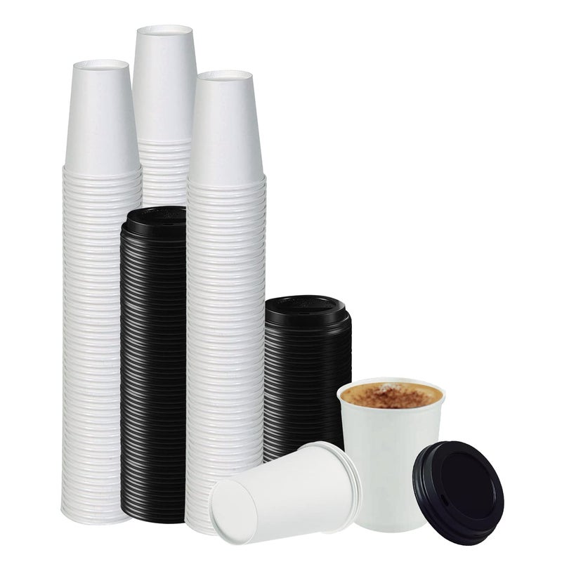 Smygoods White Original Disposable Paper Coffee Cups with Lids 16 OZ 50 Count For Hot Beverages Tea Espresso Cocoa  To Go Drink Containers Caf  Office