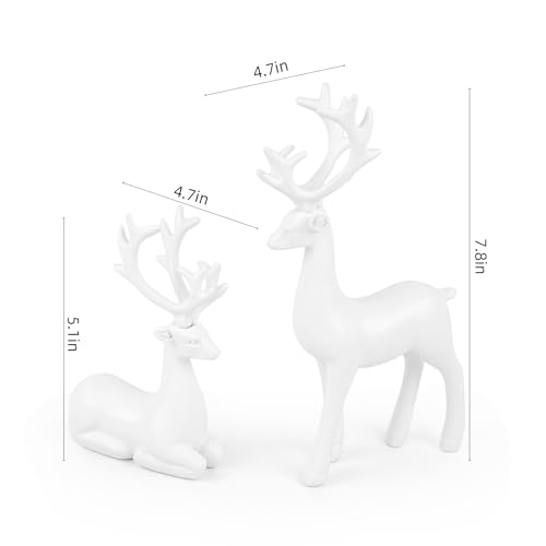 Bonlting 2 Pcs Christmas Resin Deer Statue Reindeer Figurines Elk Statues Deer Decorations for Living Room,Bedroom Office, Shelf, Cabinets (White) - Image 5
