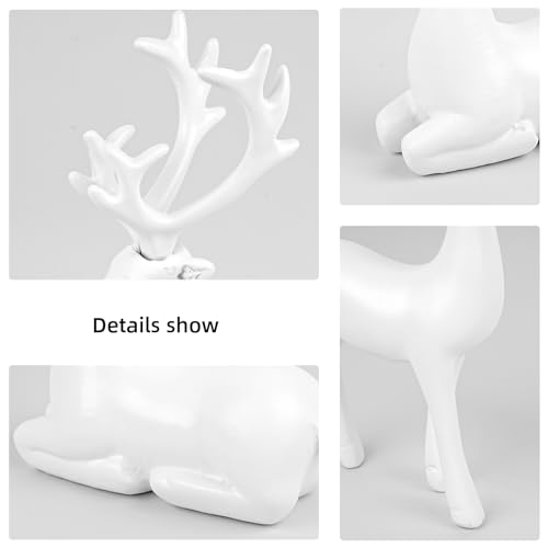 Bonlting 2 Pcs Christmas Resin Deer Statue Reindeer Figurines Elk Statues Deer Decorations for Living Room,Bedroom Office, Shelf, Cabinets (White) - Image 4