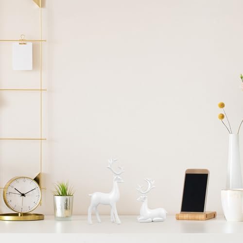 Bonlting 2 Pcs Christmas Resin Deer Statue Reindeer Figurines Elk Statues Deer Decorations for Living Room,Bedroom Office, Shelf, Cabinets (White) - Image 3