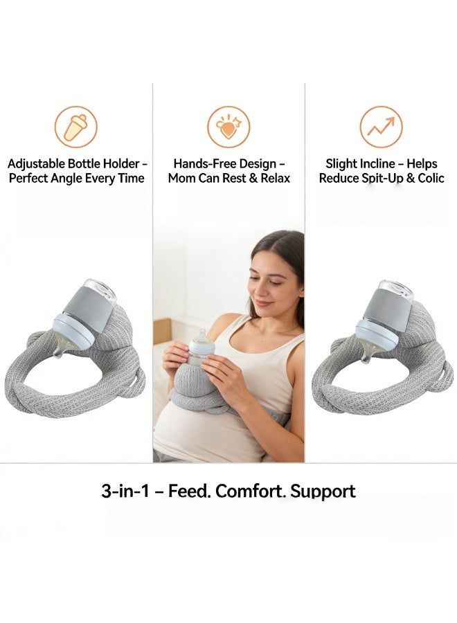 CESETH Adjustable Baby Self Feeding Pillow Infant Feeding Cushion Organic Cotton Breastfeeding Support Bottle Holder Stand Newborn Nursing Pillow Extra Wide Base Hands-Free Feeding Lounger 0-12 Month - Image 3