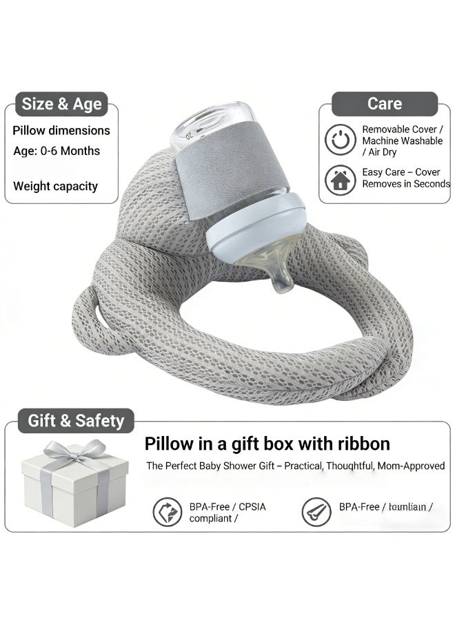 CESETH Adjustable Baby Self Feeding Pillow Infant Feeding Cushion Organic Cotton Breastfeeding Support Bottle Holder Stand Newborn Nursing Pillow Extra Wide Base Hands-Free Feeding Lounger 0-12 Month - Image 5