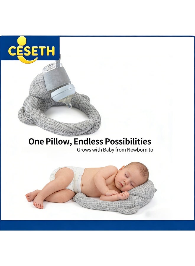 CESETH Adjustable Baby Self Feeding Pillow Infant Feeding Cushion Organic Cotton Breastfeeding Support Bottle Holder Stand Newborn Nursing Pillow Extra Wide Base Hands-Free Feeding Lounger 0-12 Month - Image 1