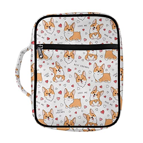 GLENLCWE GLENCLWE Cute Corgi Bible Cover with HandleZipper Bible Bag Bible Carrying Case with PocketPortable Tote Bible Bag Protective Case for Women Men Boys Girls - Image 1