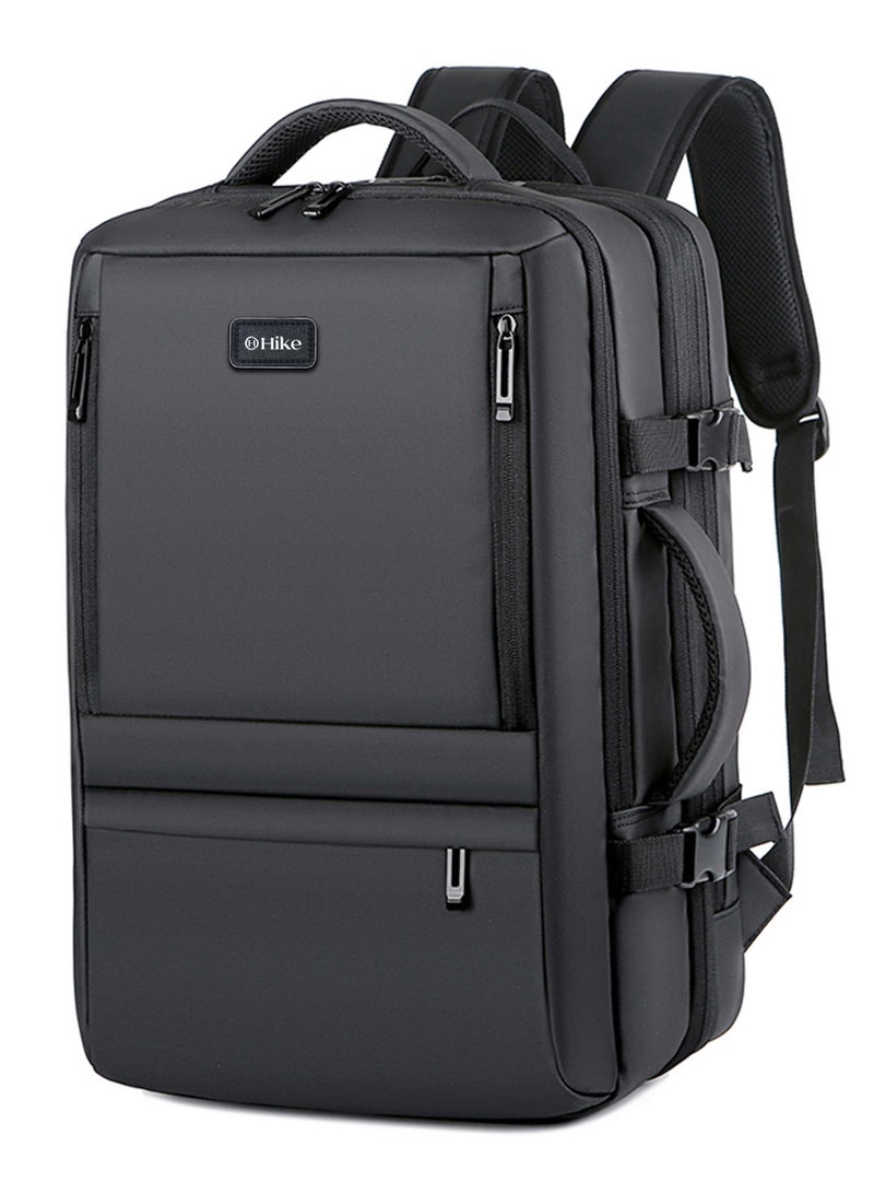 HIKE Expandable Premium Computer Backpack Water Resistant Shoulder Daypack with 360° Degree Opening Compartment and Built in USB Port for Travel/Business/College, HKY3730- Black - Image 1